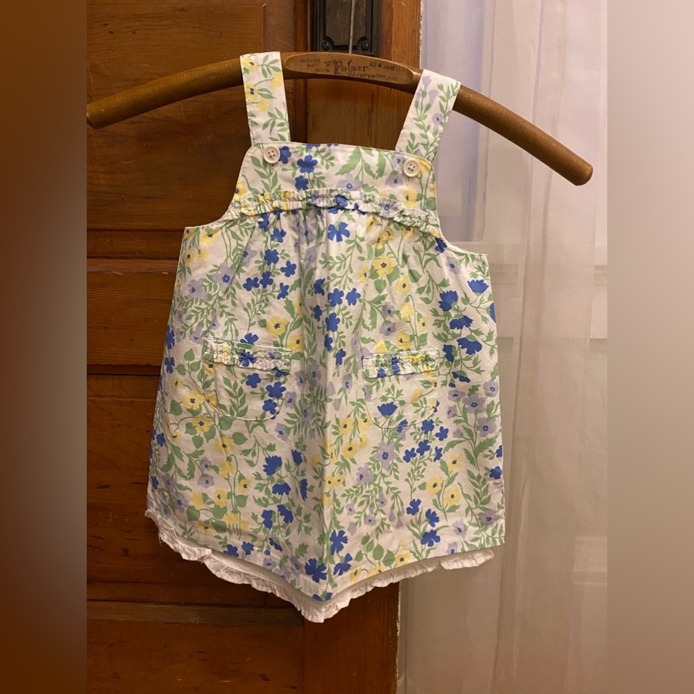 Janie and Jack Worn Once Blue & Green Floral Dress with White Ruffle 12 - 18 Mo